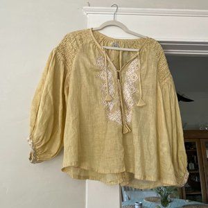 innika choo yellow embroidered long sleeve blouse top one size